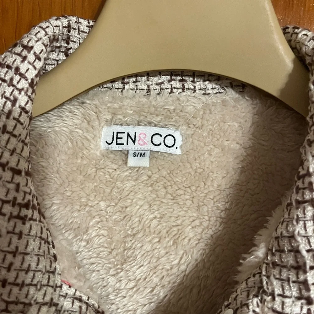 Cream Sherpa Jacket with Plaid Accents - Picture 2 of 6